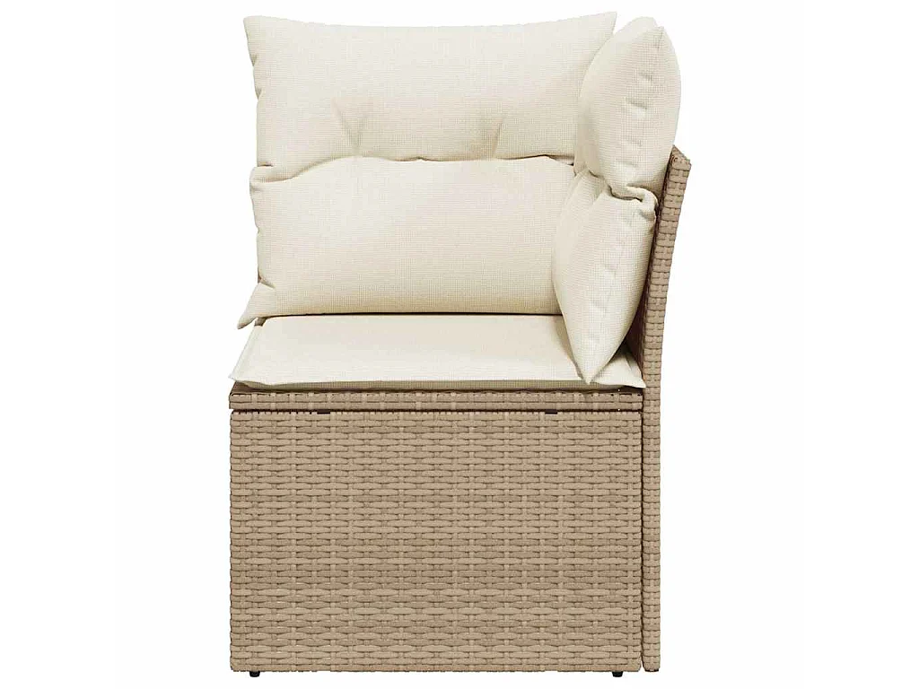Canapé d'angle de jardin avec coussins beige résine tressée