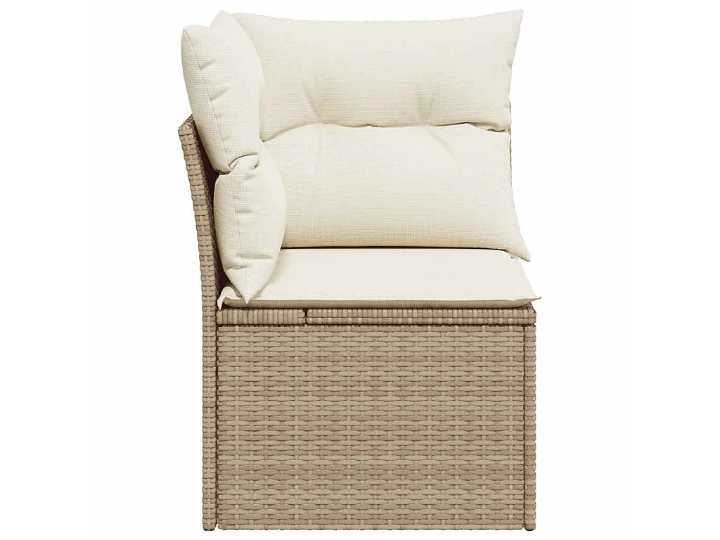 Canapé d'angle de jardin avec coussins beige résine tressée