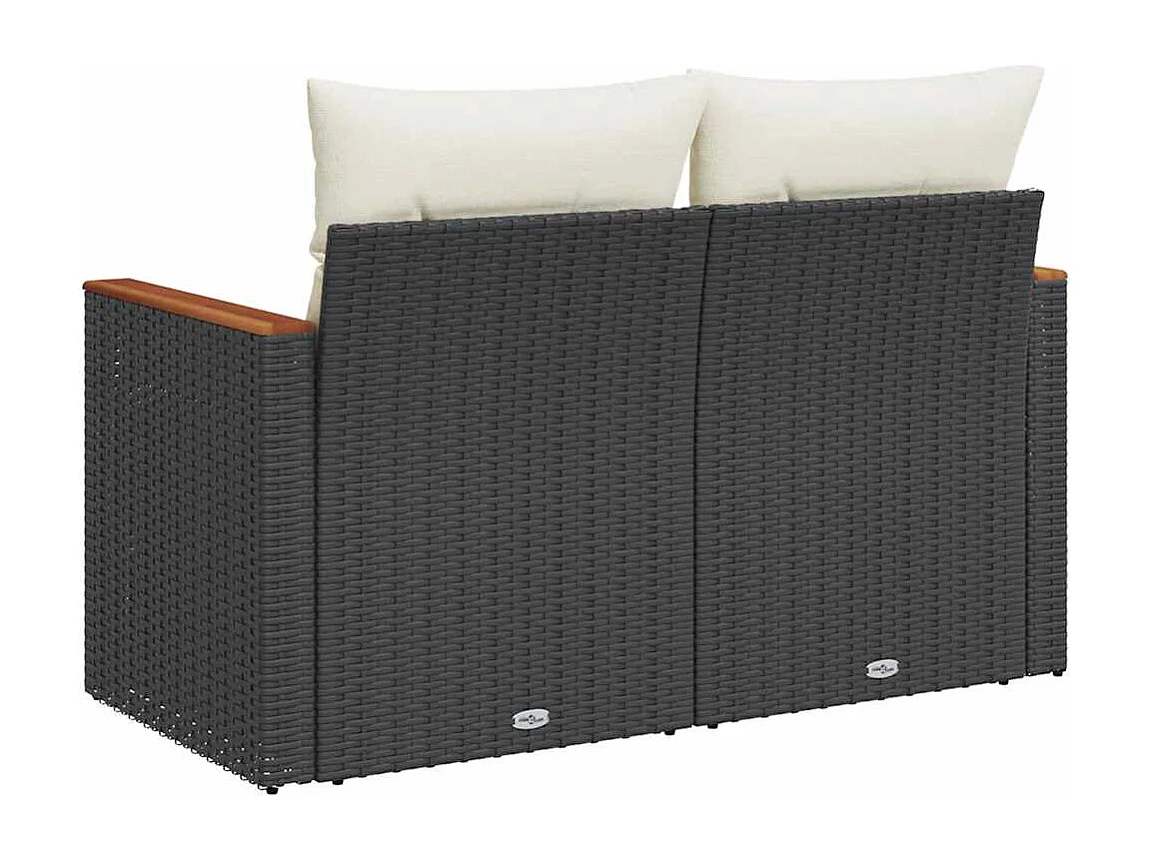 Gartensofa mit Kissen 2-Sitzer Schwarz Poly Rattan