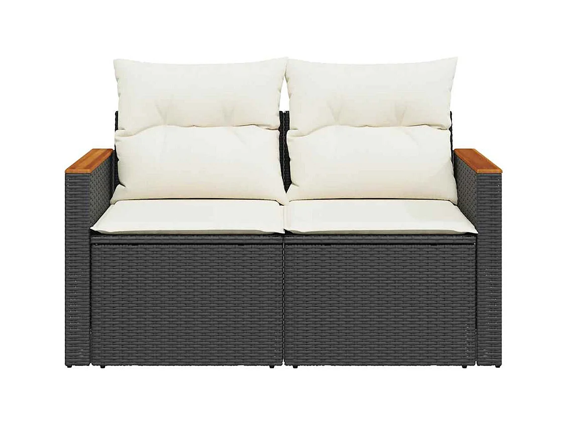 Tuinbank 2-zits met kussens poly rattan zwart