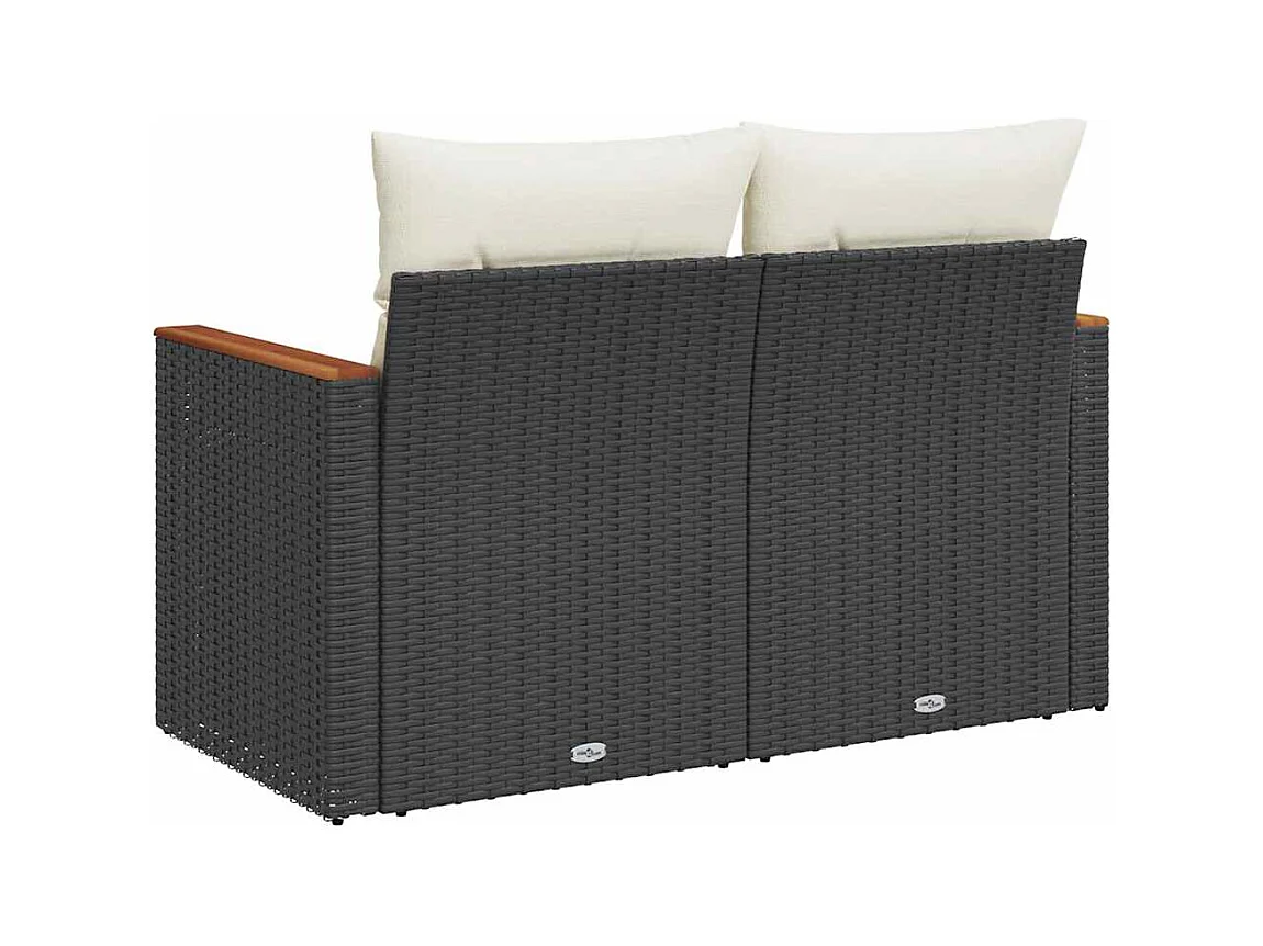 Tuinbank 2-zits met kussens poly rattan zwart