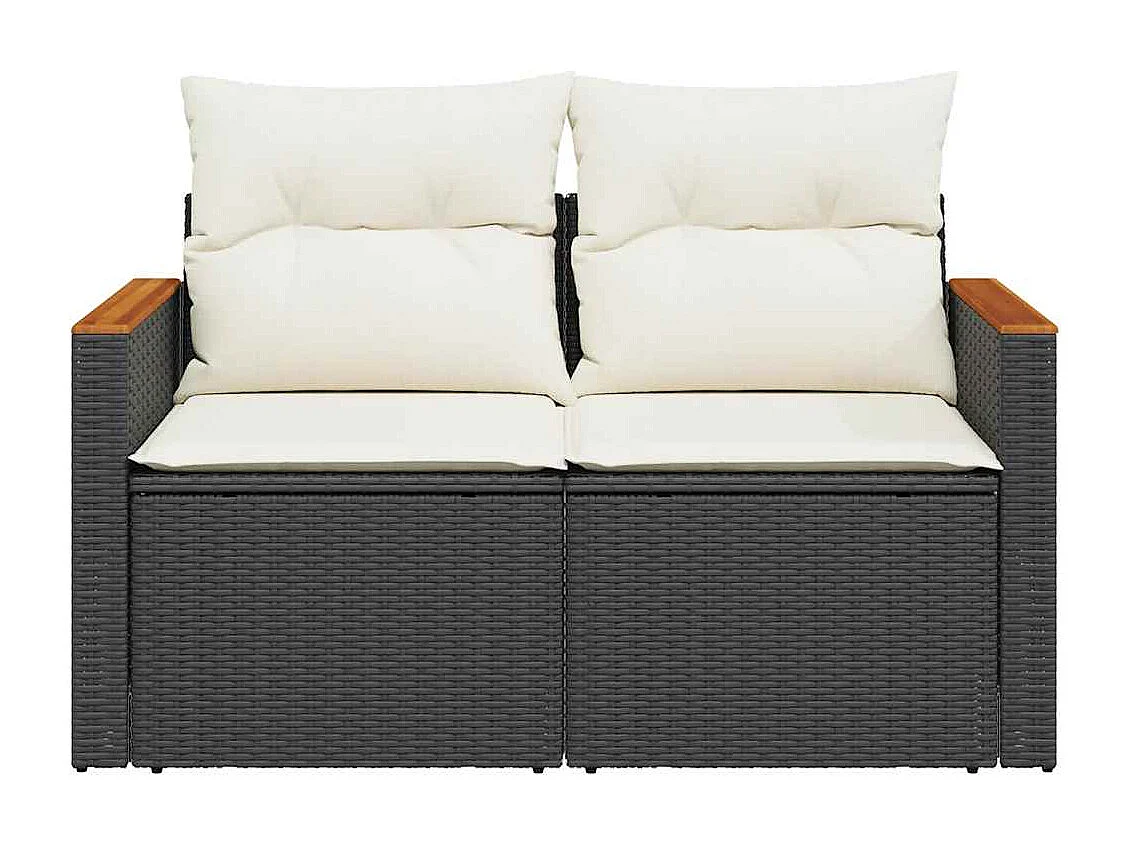 Divano da Giardino con Cuscini a 2 Posti Nero in Polyrattan