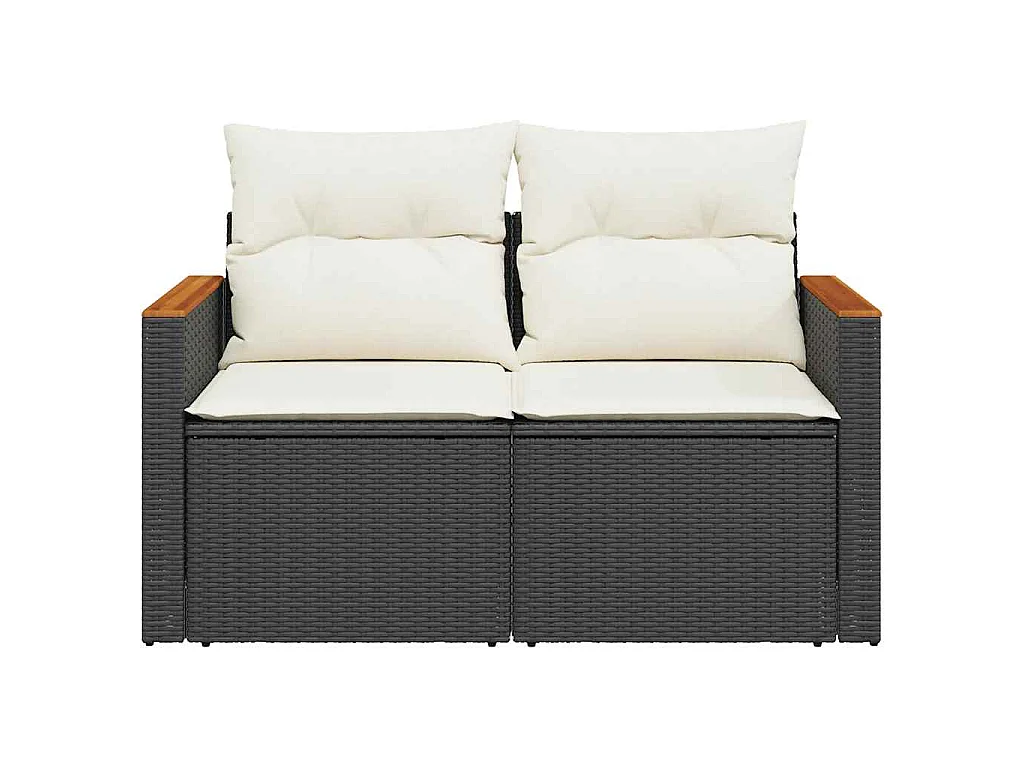 Tuinbank 2-zits met kussens poly rattan zwart