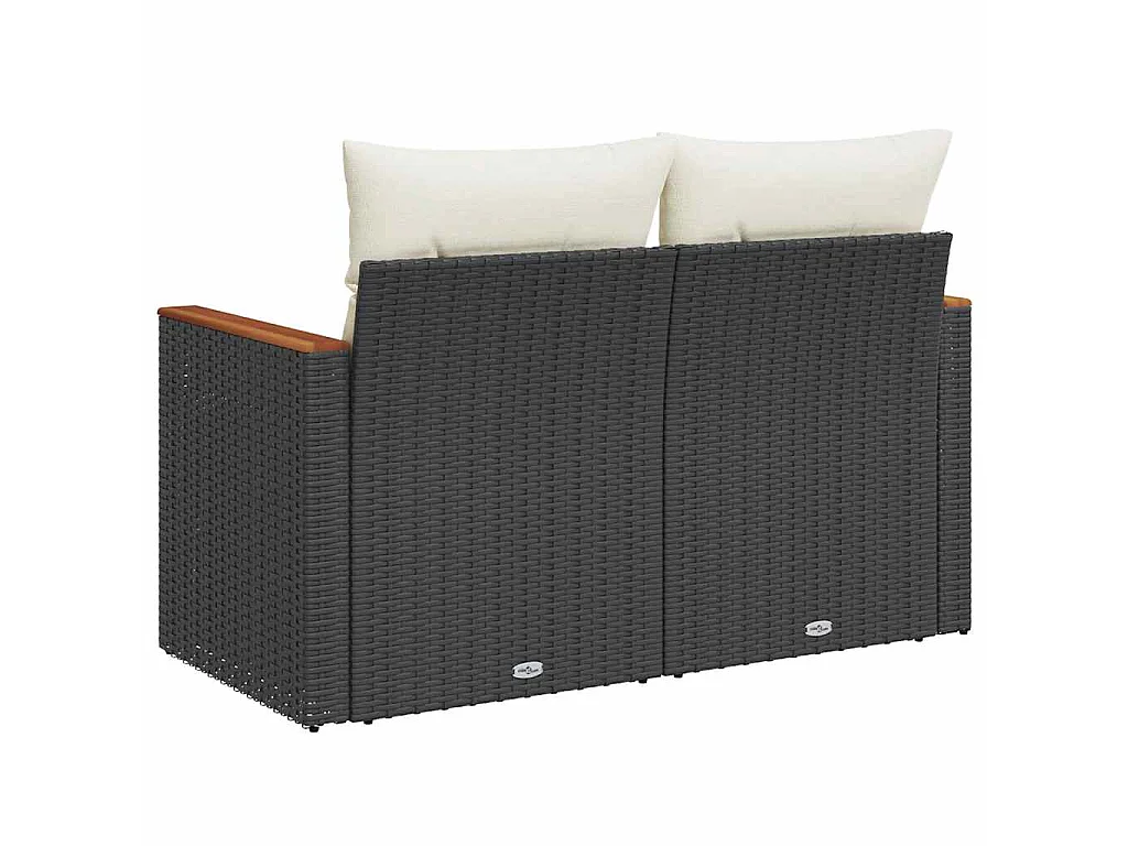Tuinbank 2-zits met kussens poly rattan zwart