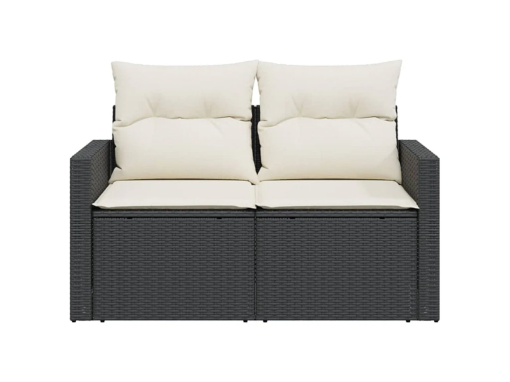 Gartensofa mit Kissen 2-Sitzer Schwarz Poly Rattan