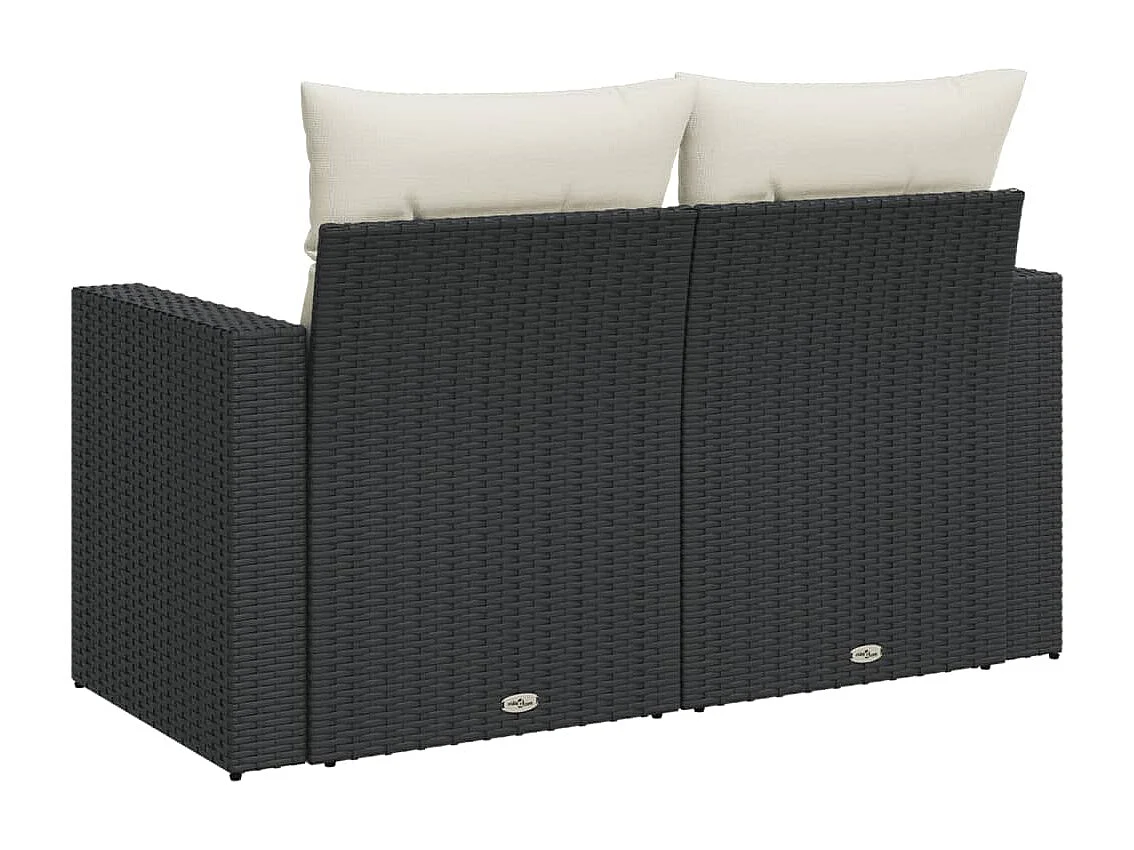 Gartensofa mit Kissen 2-Sitzer Schwarz Poly Rattan