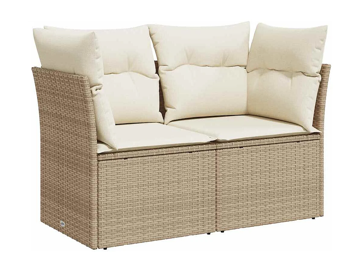 Canapé de jardin avec coussins 2 places beige résine tressée