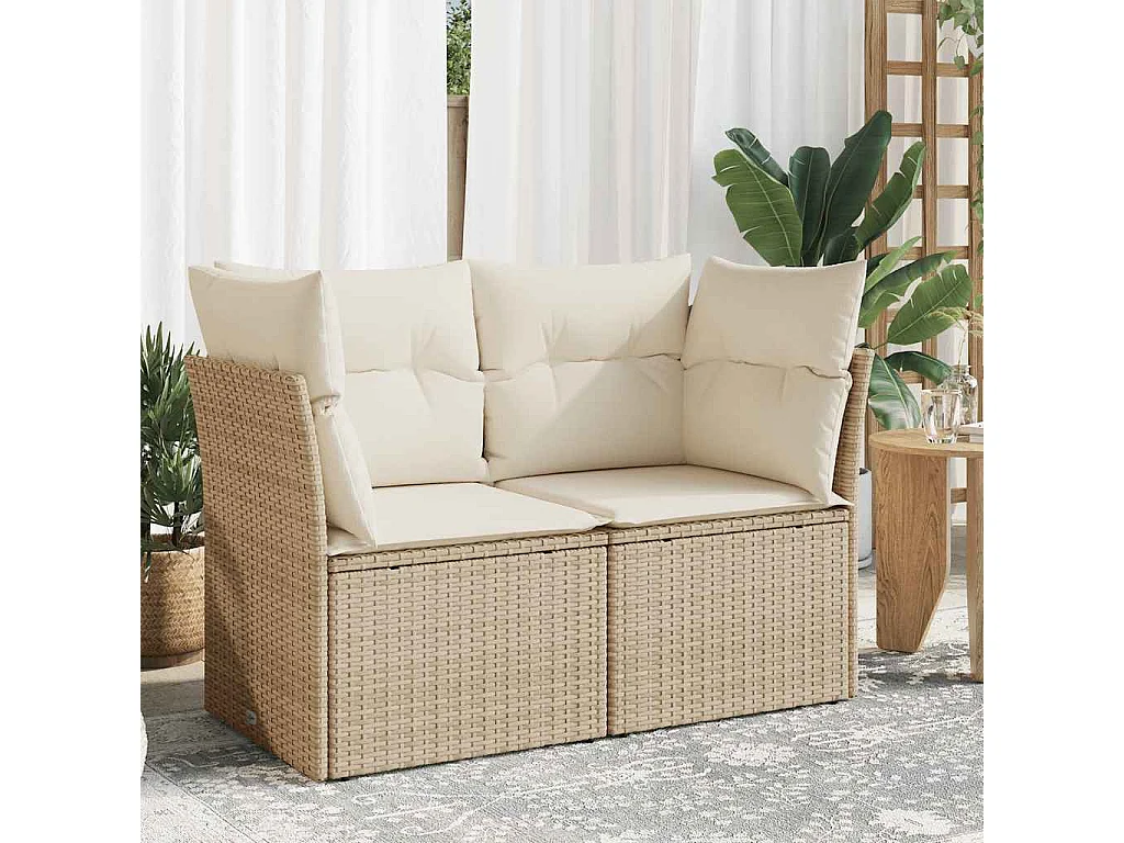 Gartensofa mit Kissen 2-Sitzer Beige Poly Rattan