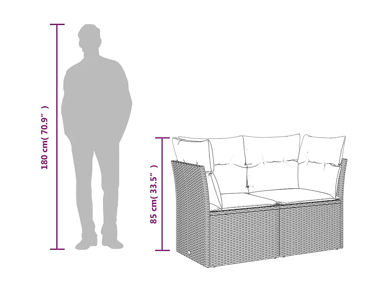 Gartensofa mit Kissen 2-Sitzer Beige Poly Rattan