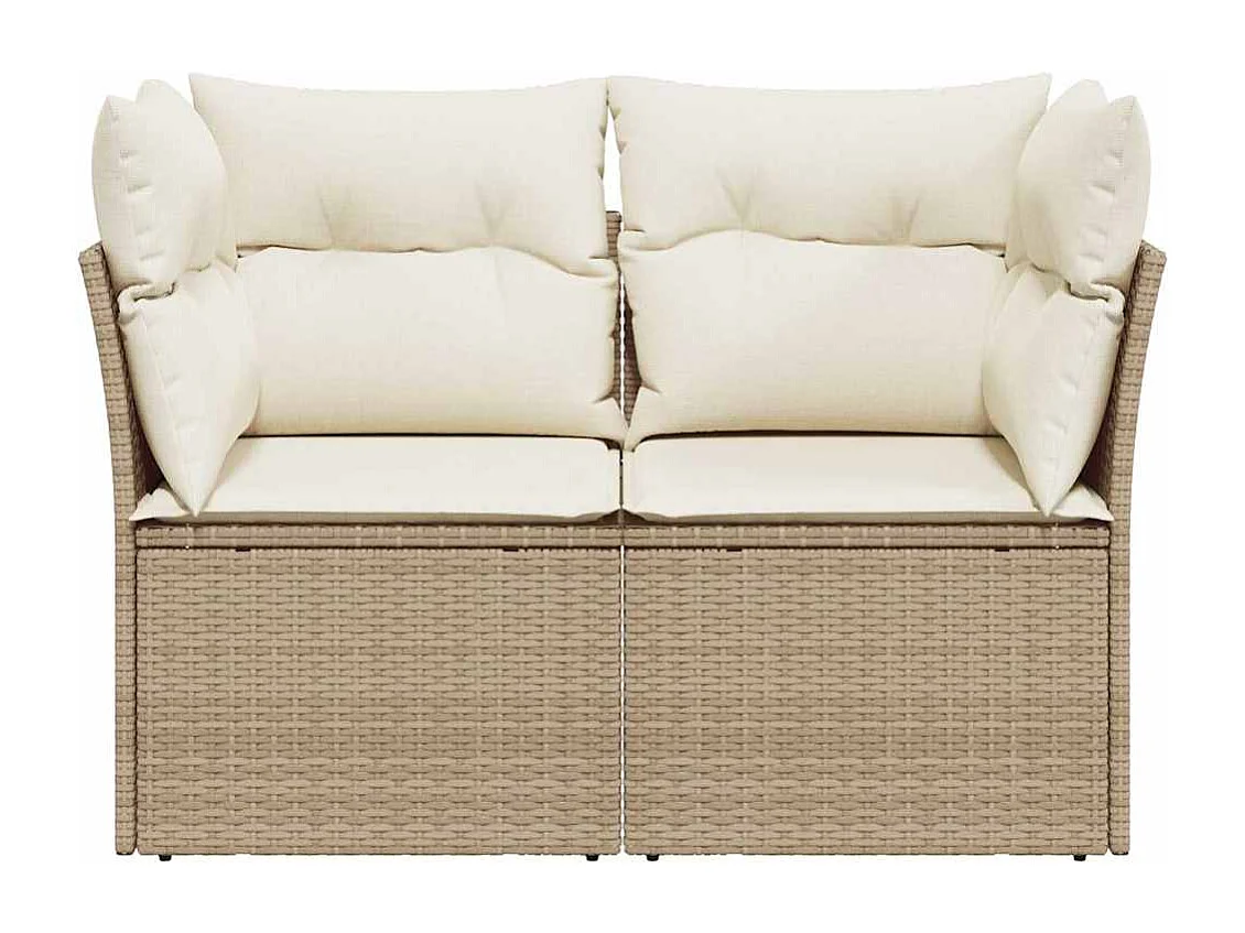 Gartensofa mit Kissen 2-Sitzer Beige Poly Rattan