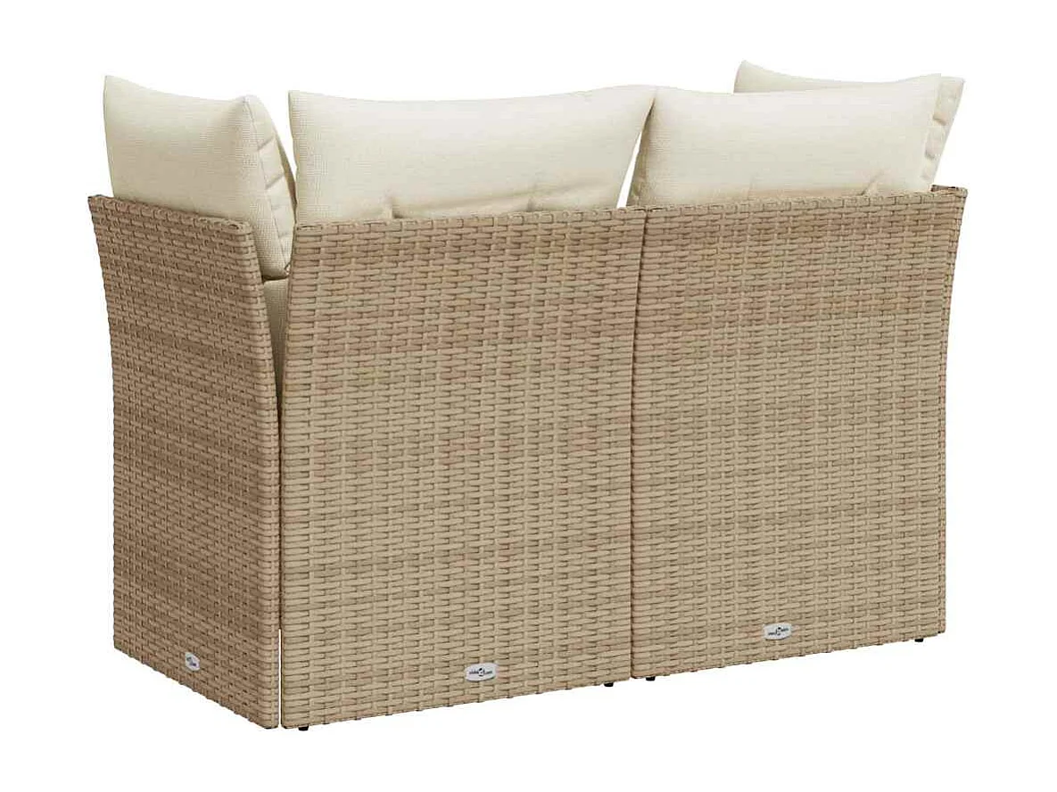 Gartensofa mit Kissen 2-Sitzer Beige Poly Rattan