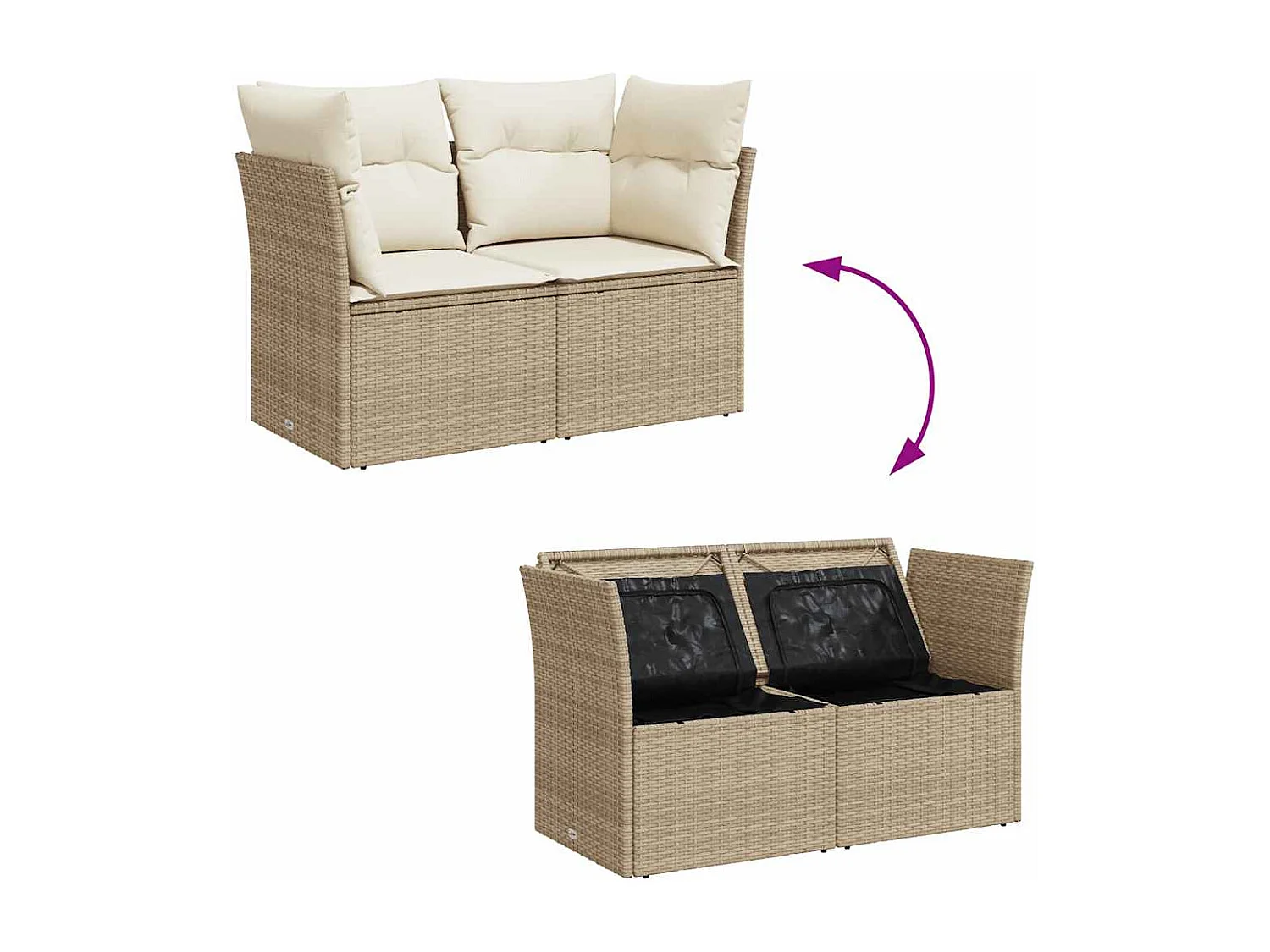 Gartensofa mit Kissen 2-Sitzer Beige Poly Rattan