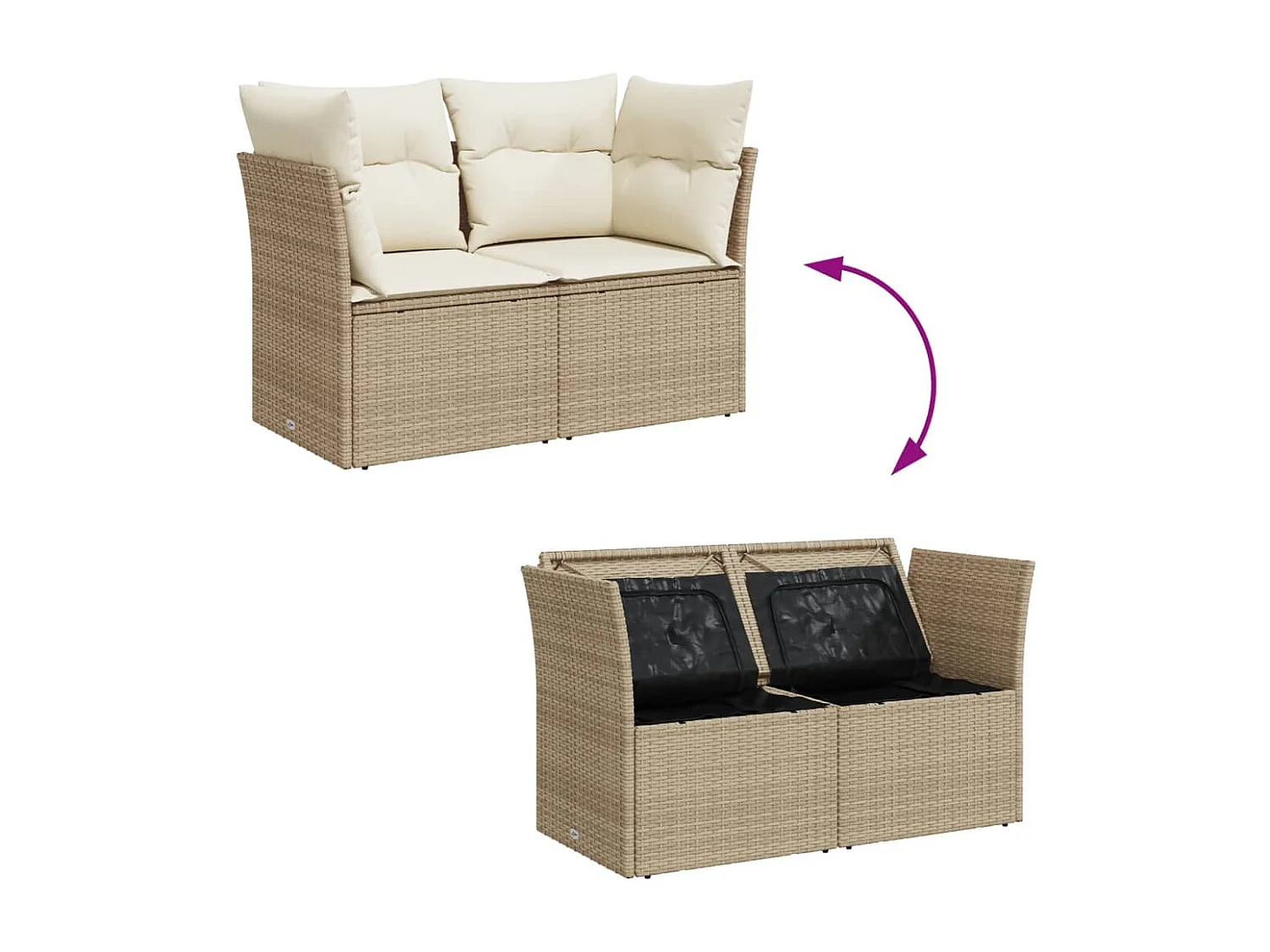 Gartensofa mit Kissen 2-Sitzer Beige Poly Rattan