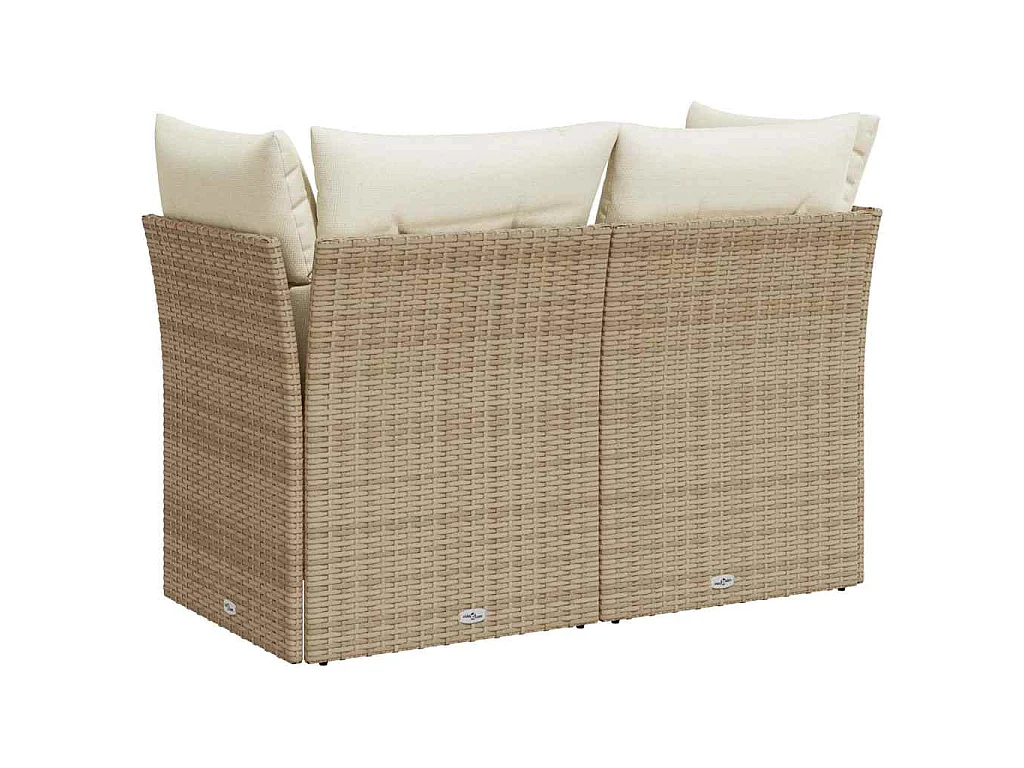Tuinbank 2-zits met kussens poly rattan beige