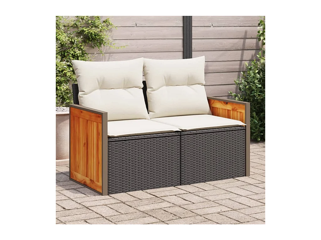 Divano da Giardino con Cuscini a 2 Posti Nero in Polyrattan