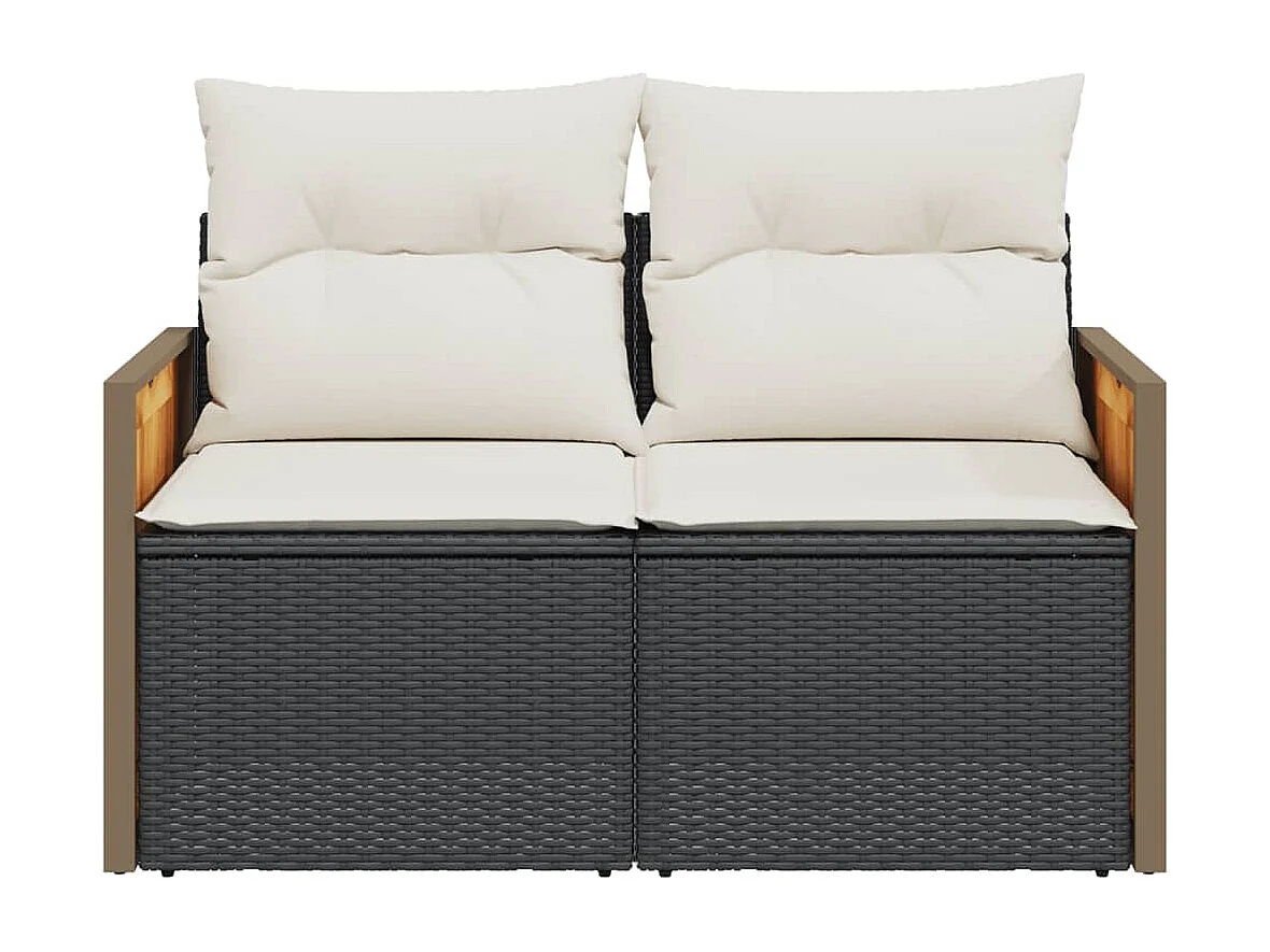 Gartensofa mit Kissen 2-Sitzer Schwarz Poly Rattan