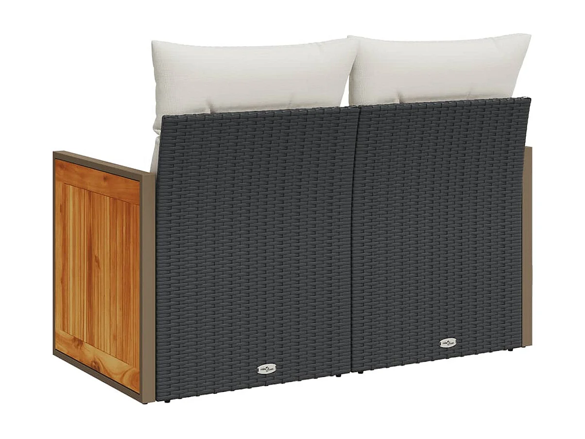 Gartensofa mit Kissen 2-Sitzer Schwarz Poly Rattan