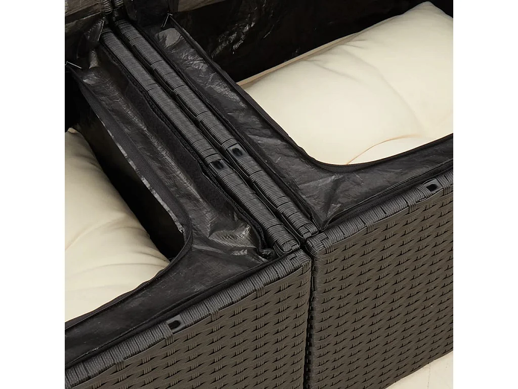 Gartensofa mit Kissen 2-Sitzer Schwarz Poly Rattan