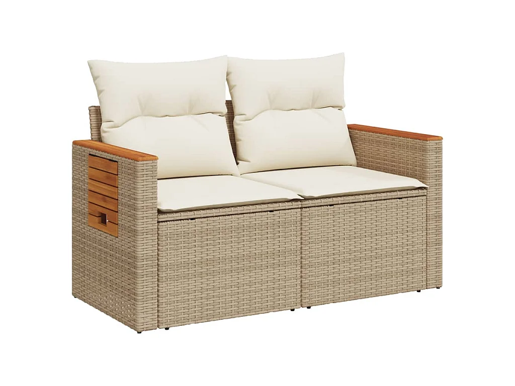 Gartensofa mit Kissen 2-Sitzer Beige Poly Rattan