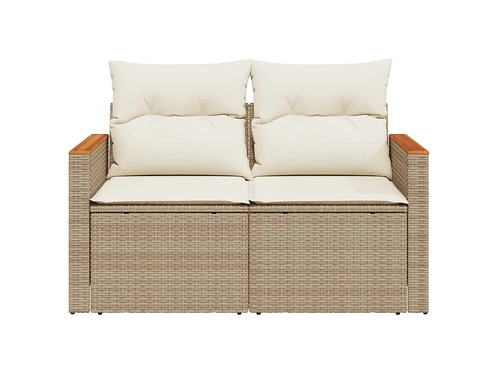 Gartensofa mit Kissen 2-Sitzer Beige Poly Rattan