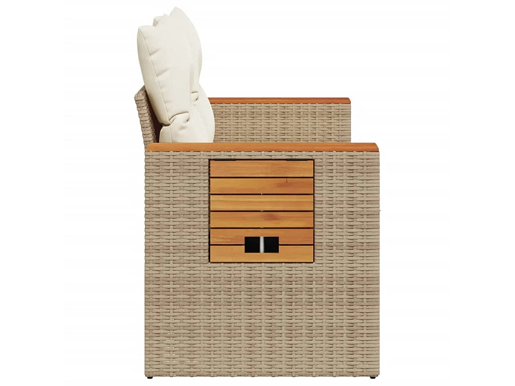 Gartensofa mit Kissen 2-Sitzer Beige Poly Rattan