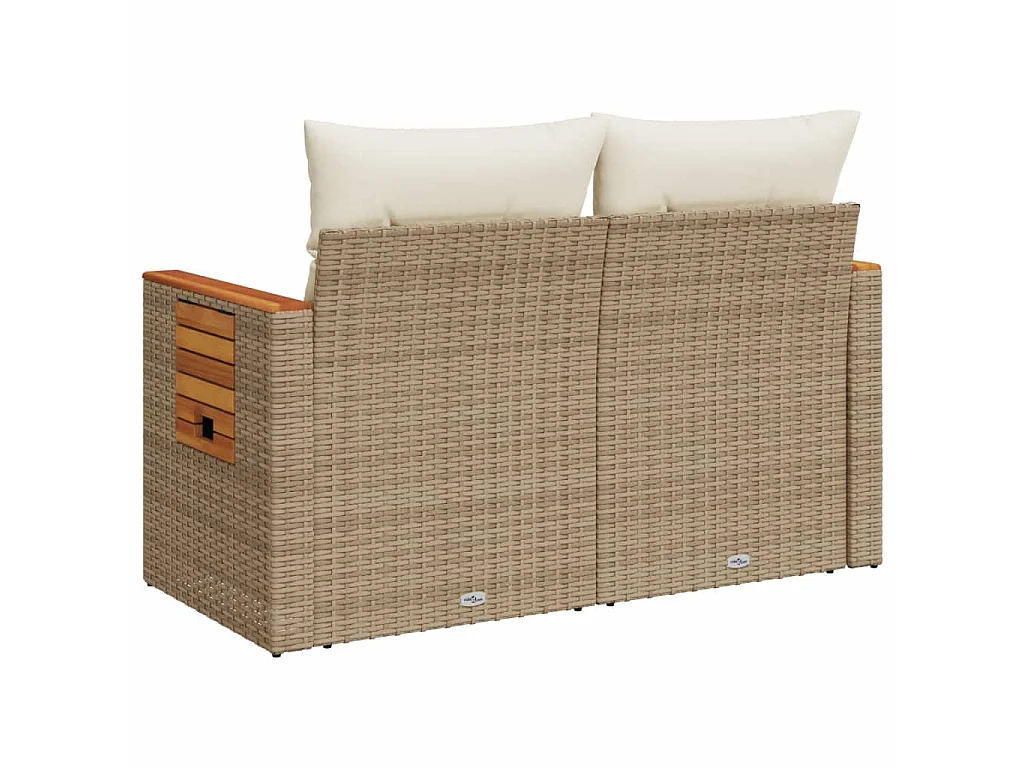 Gartensofa mit Kissen 2-Sitzer Beige Poly Rattan