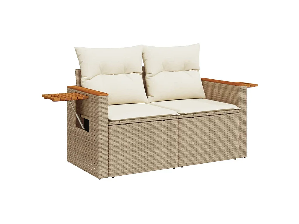 Gartensofa mit Kissen 2-Sitzer Beige Poly Rattan