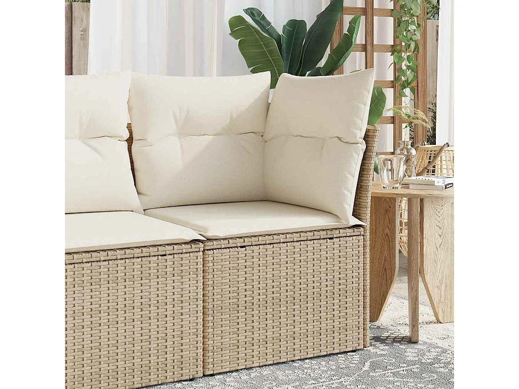 Canapé d'angle de jardin avec coussins beige résine tressée
