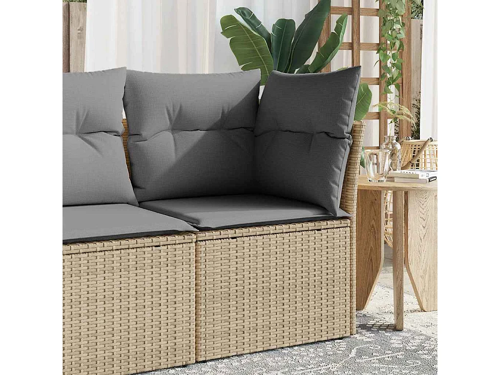 Sedia Giardino Senza Braccioli con Cuscini Beige in Polyrattan