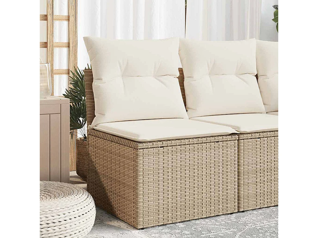 Divano Giardino Senza Braccioli con Cuscini Beige in Polyrattan
