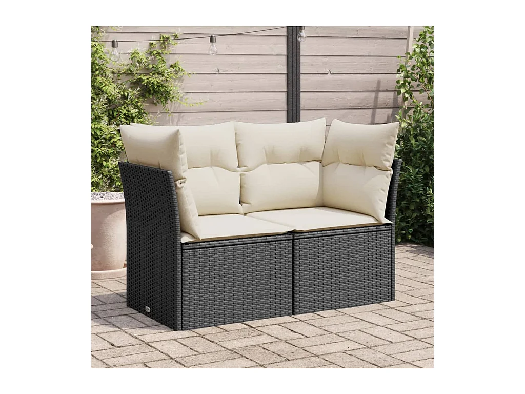 Divano da Giardino con Cuscini a 2 Posti Nero in Polyrattan