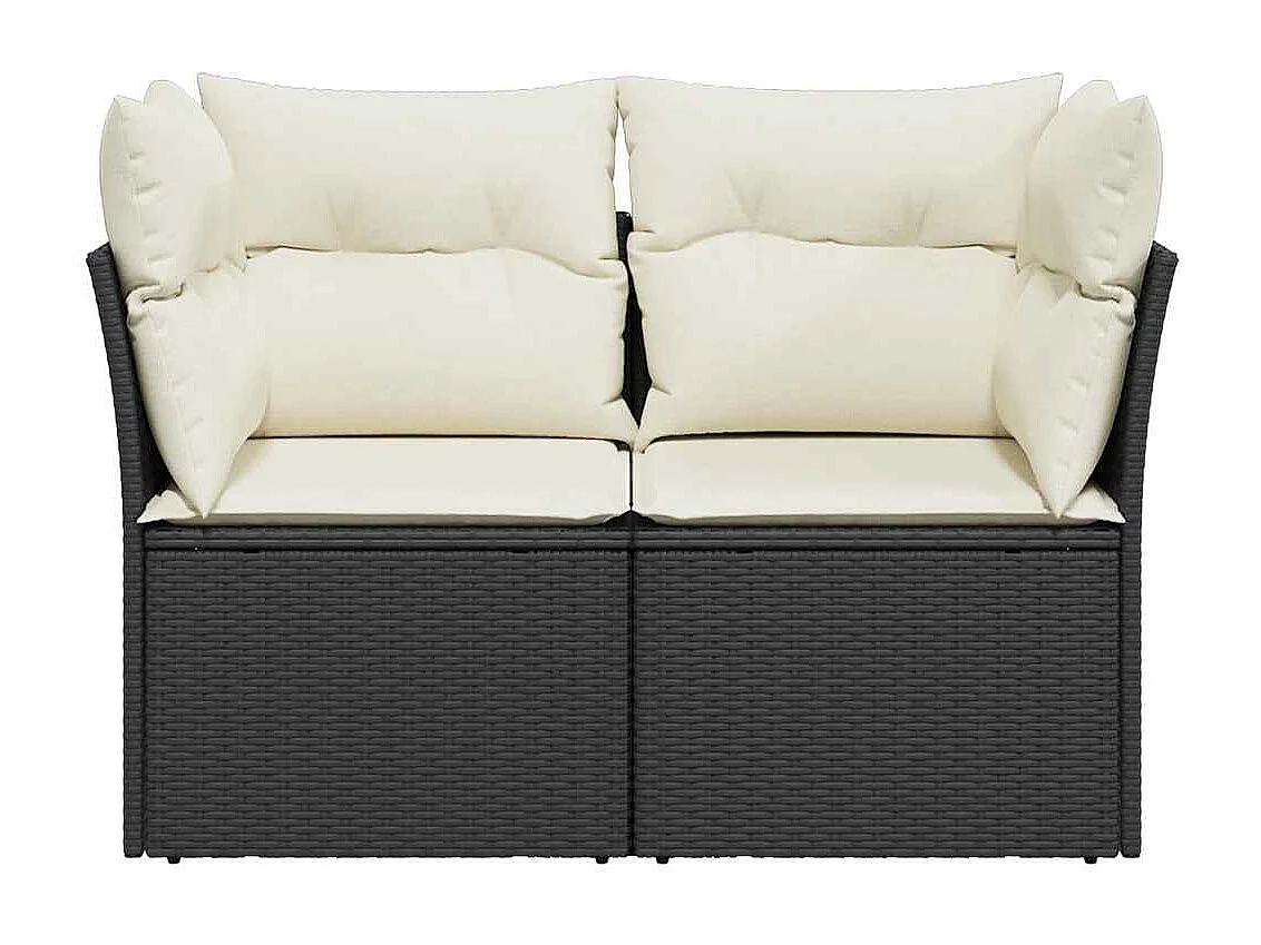 Divano da Giardino con Cuscini a 2 Posti Nero in Polyrattan