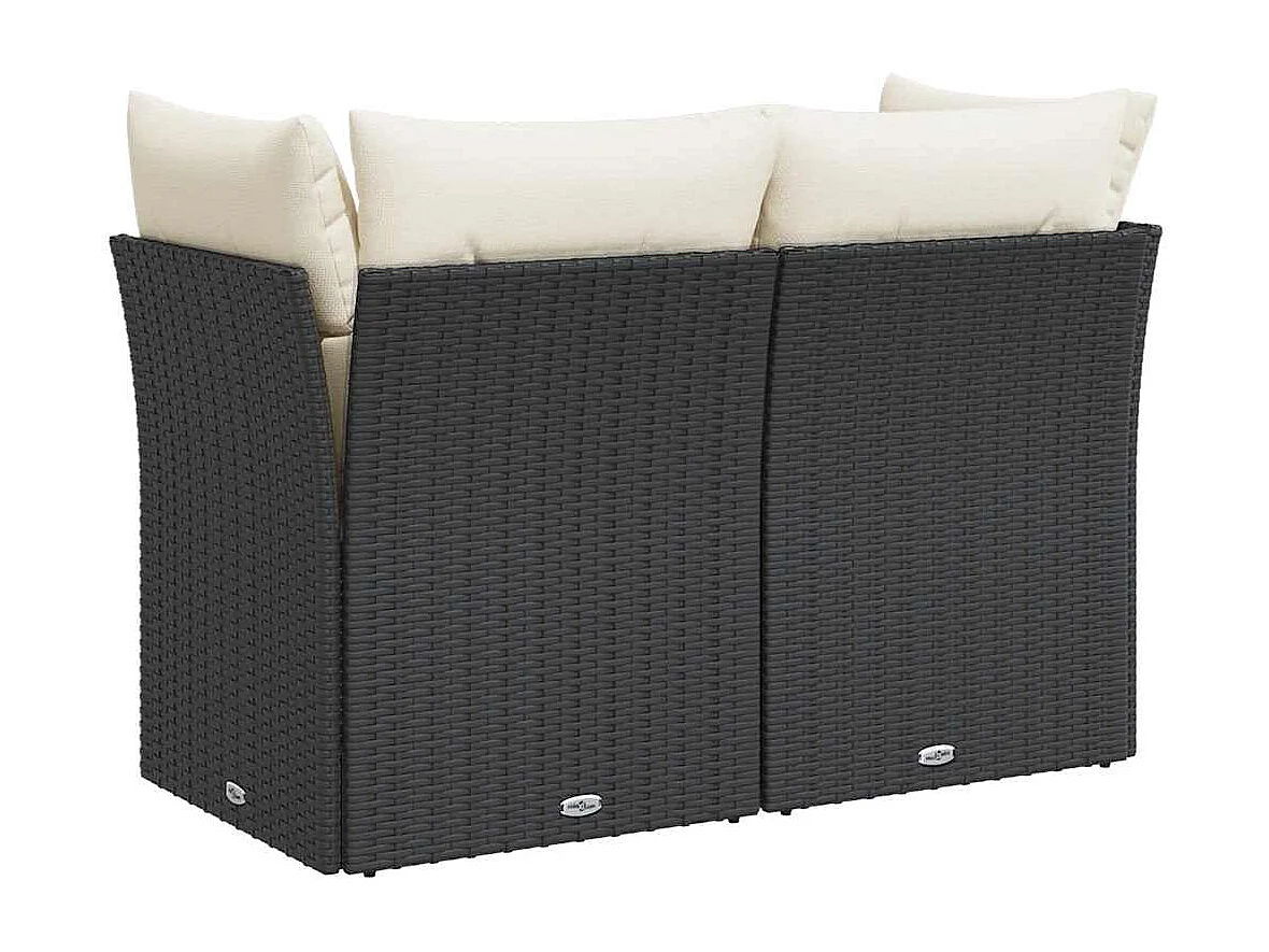 Divano da Giardino con Cuscini a 2 Posti Nero in Polyrattan