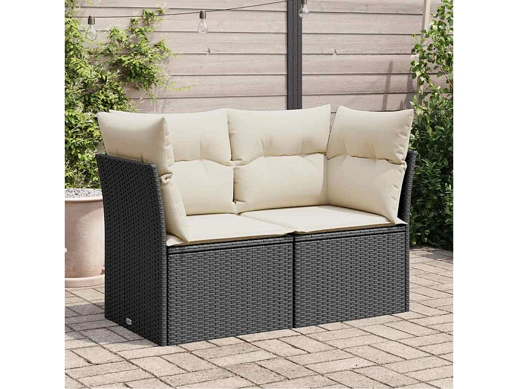 Tuinbank 2-zits met kussens poly rattan zwart