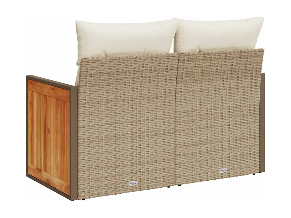 Tuinbank 2-zits met kussens poly rattan beige