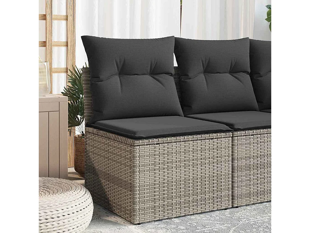 Sedia Giardino Senza Braccioli con Cuscini Grigio in Polyrattan