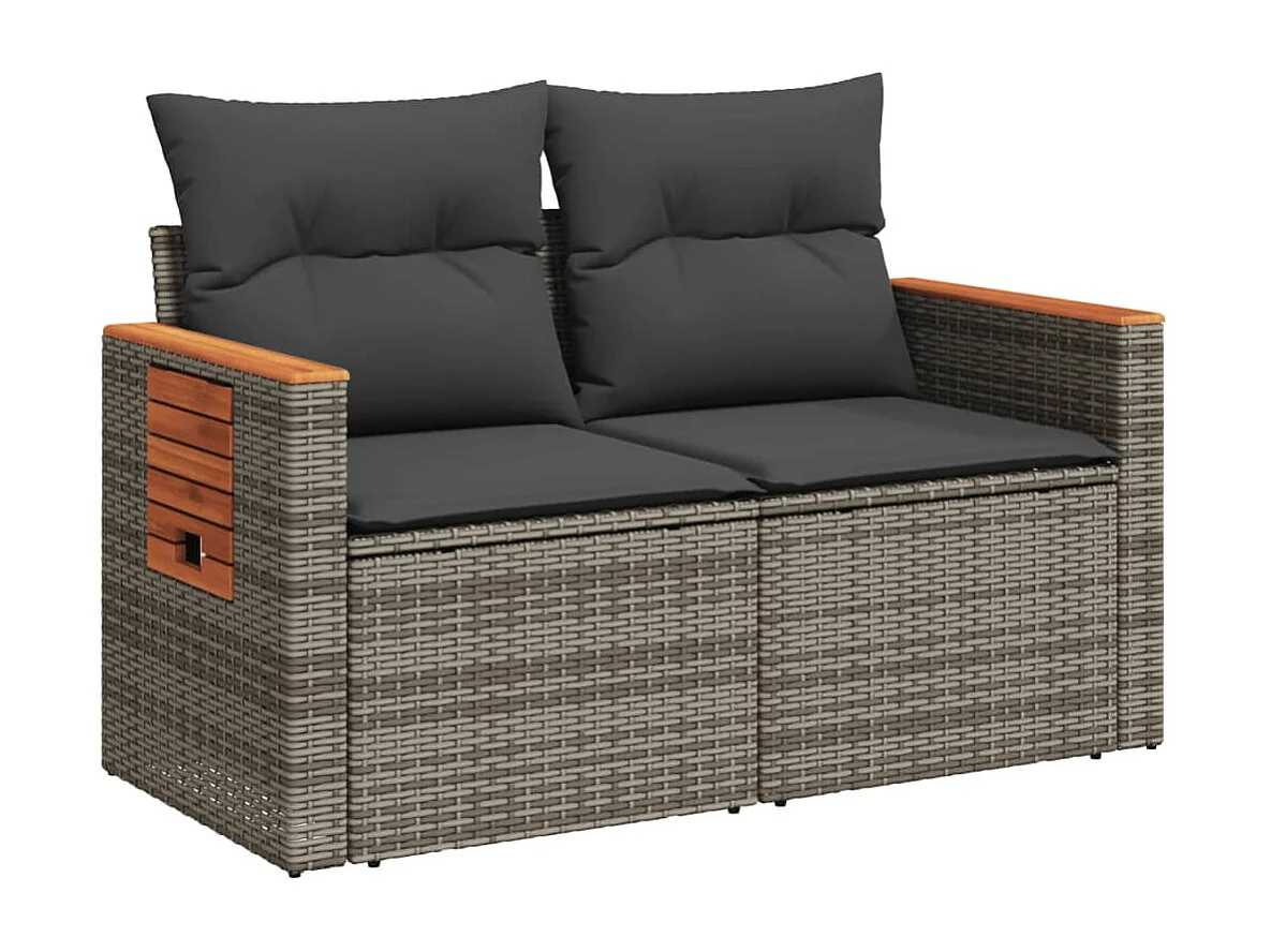 Gartensofa 2-Sitzer mit Kissen Grau Poly Rattan