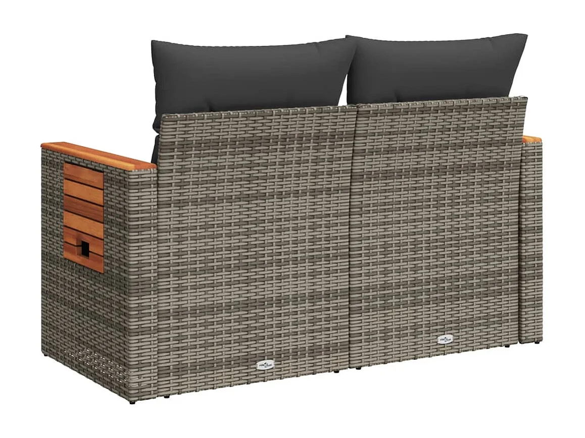 Gartensofa 2-Sitzer mit Kissen Grau Poly Rattan
