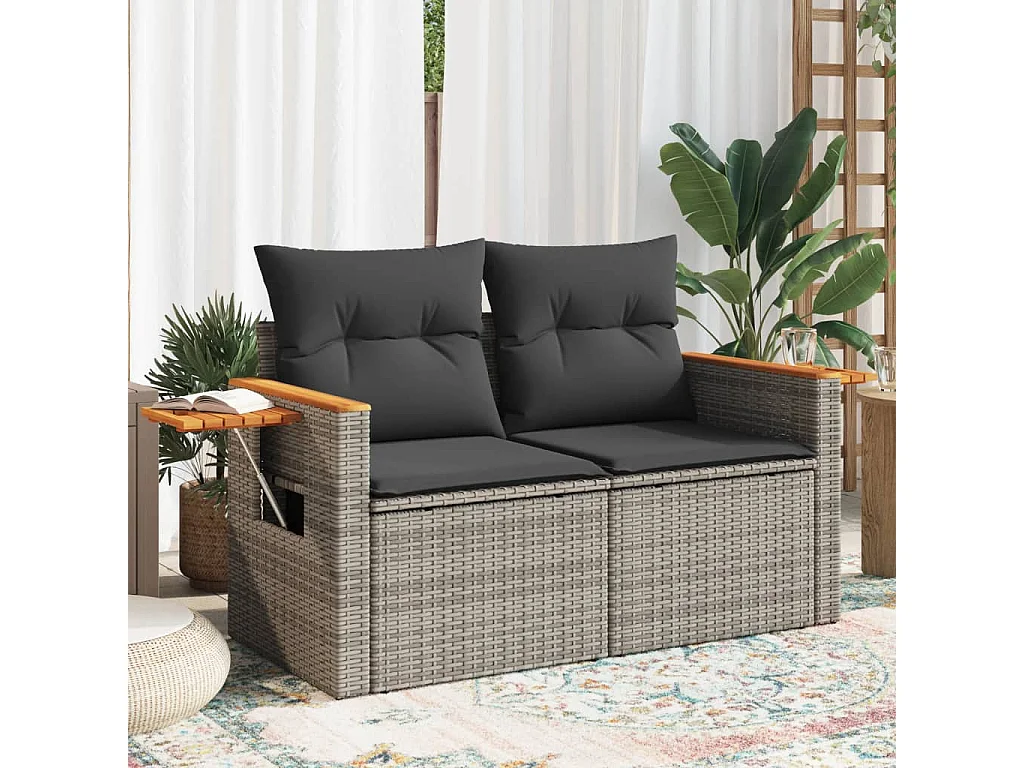 Divano da Giardino con Cuscini 2 Posti Grigio in Polyrattan