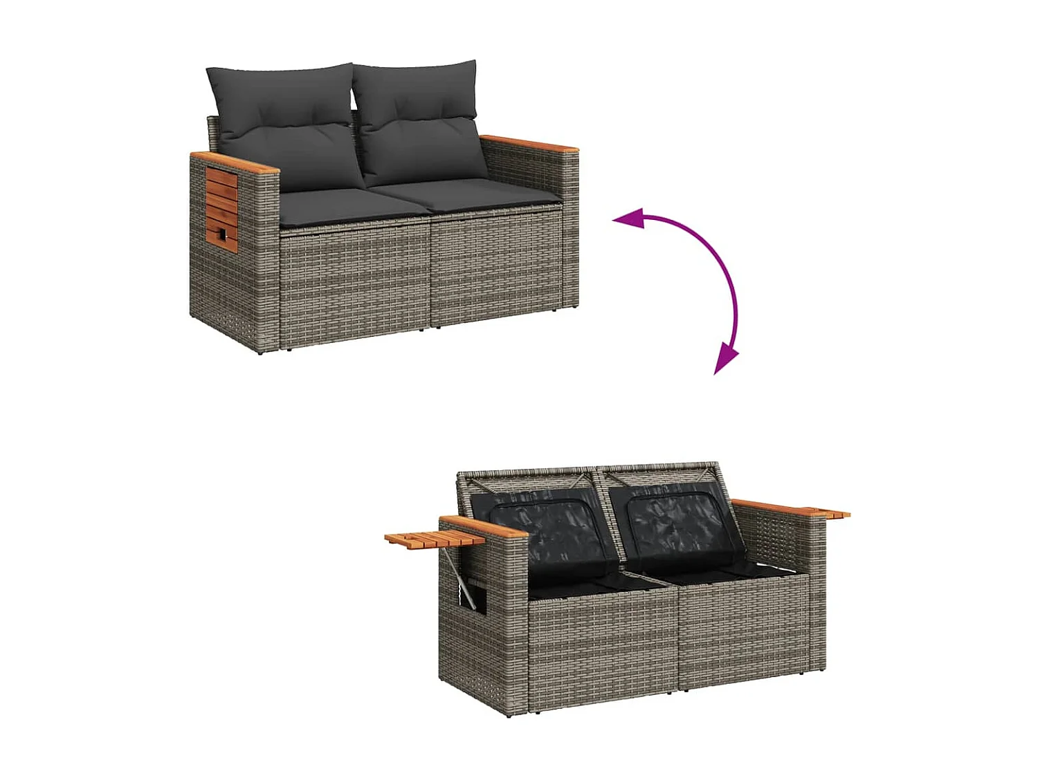 Divano da Giardino con Cuscini 2 Posti Grigio in Polyrattan