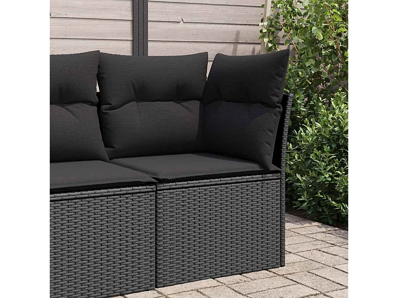 Gartensofa-Ecke mit Kissen Schwarz Poly Rattan