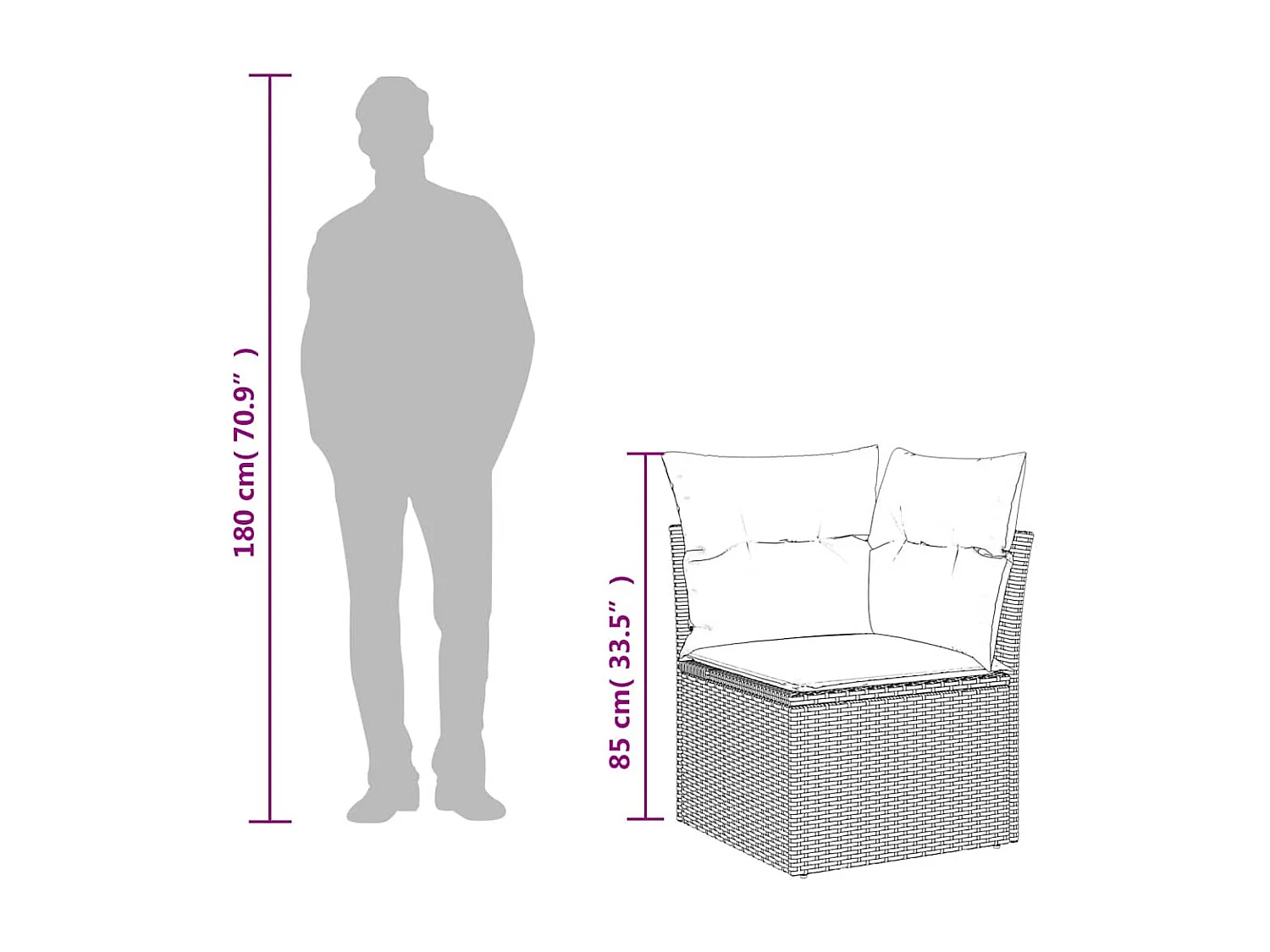 Divano da giardino angolare con cuscini nero in polyrattan