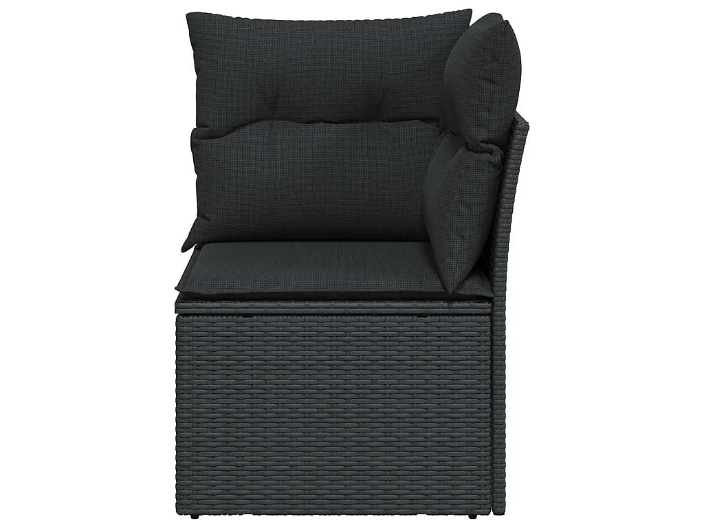 Divano da giardino angolare con cuscini nero in polyrattan