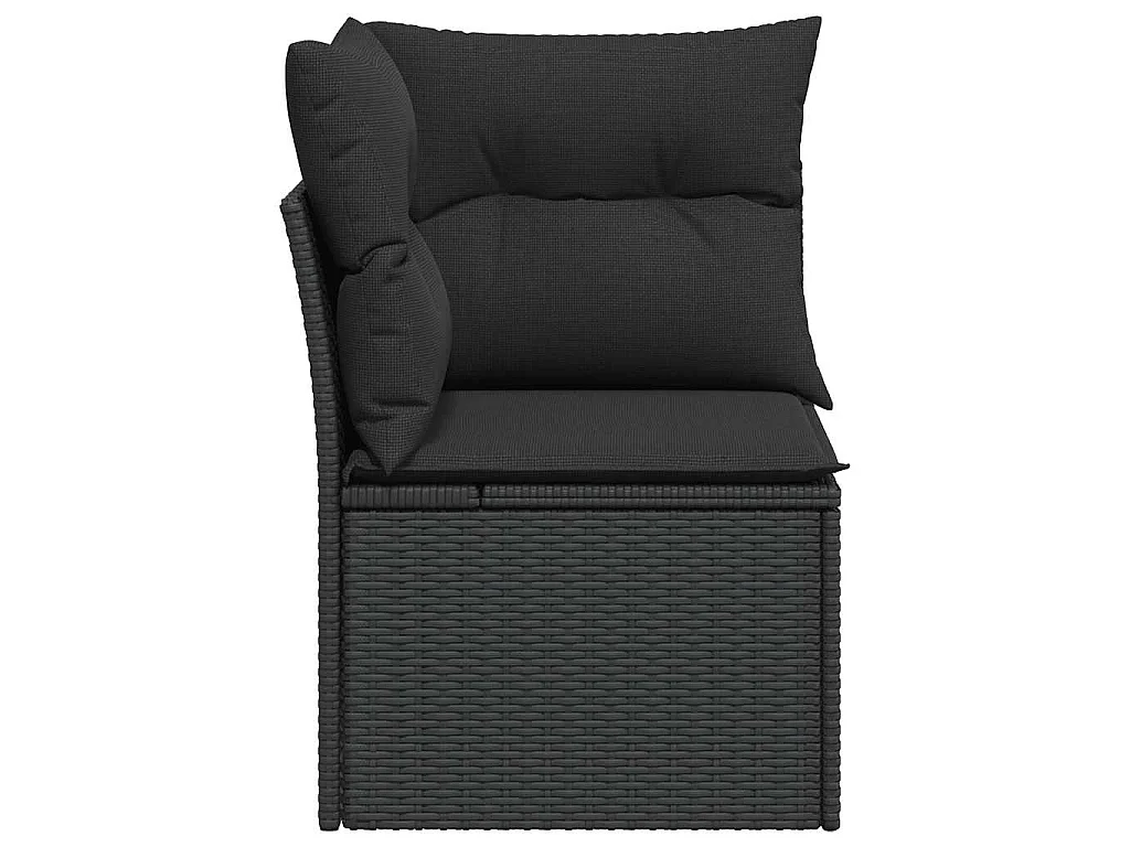 Divano da giardino angolare con cuscini nero in polyrattan