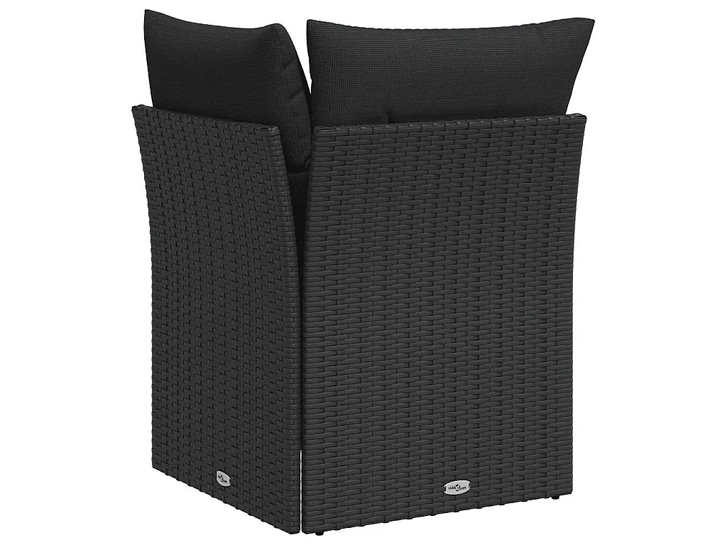Divano da giardino angolare con cuscini nero in polyrattan