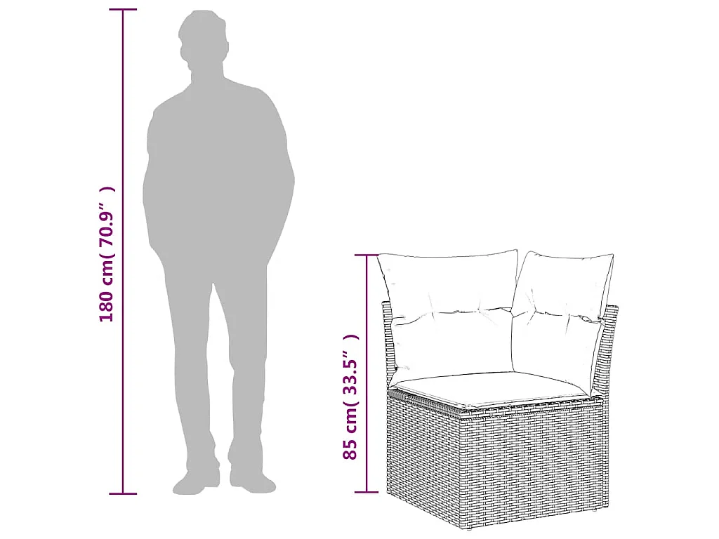 Divano da giardino angolare con cuscini nero in polyrattan