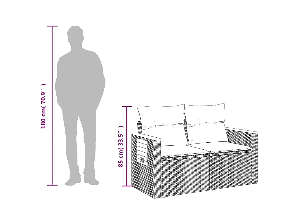 Tuinbank 2-zits met kussens poly rattan zwart