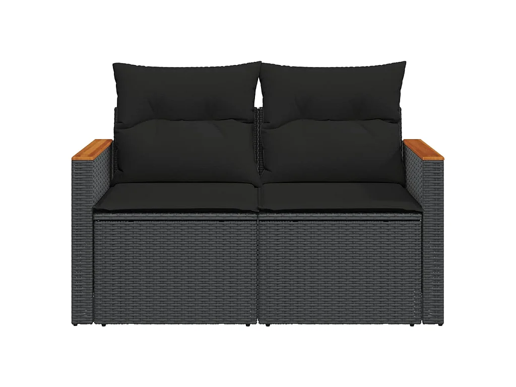 Tuinbank 2-zits met kussens poly rattan zwart