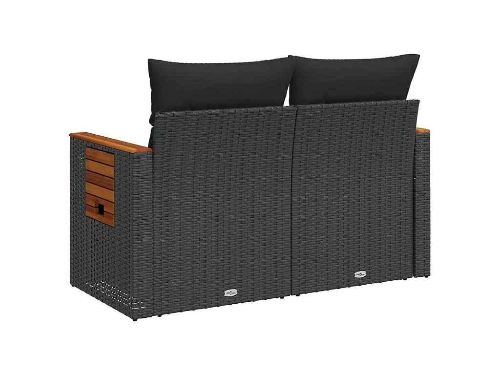 Tuinbank 2-zits met kussens poly rattan zwart