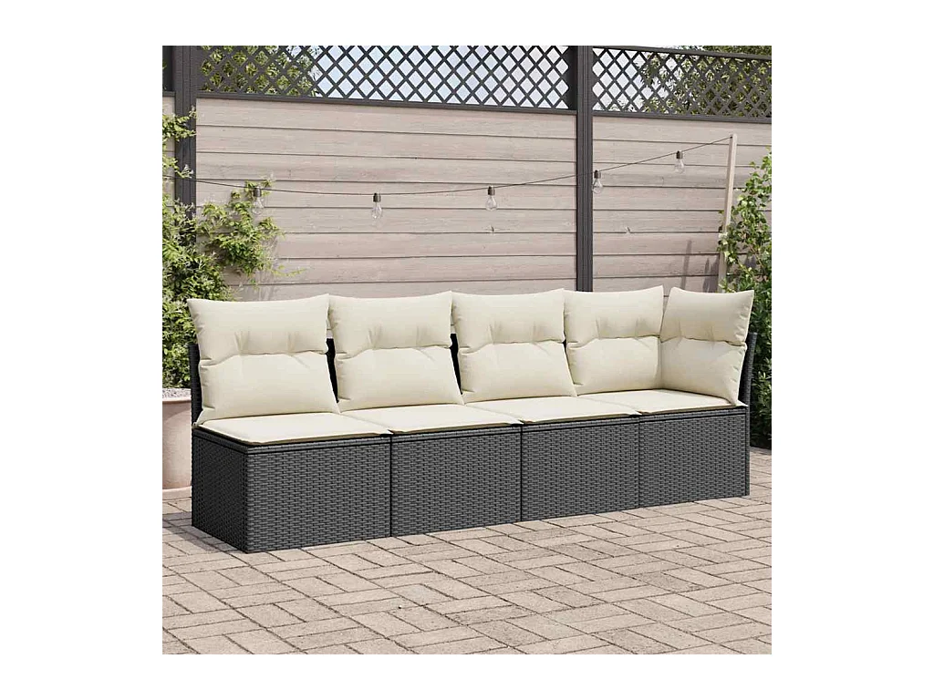 Divano da Giardino con Cuscini a 4 Posti Nero in Polyrattan